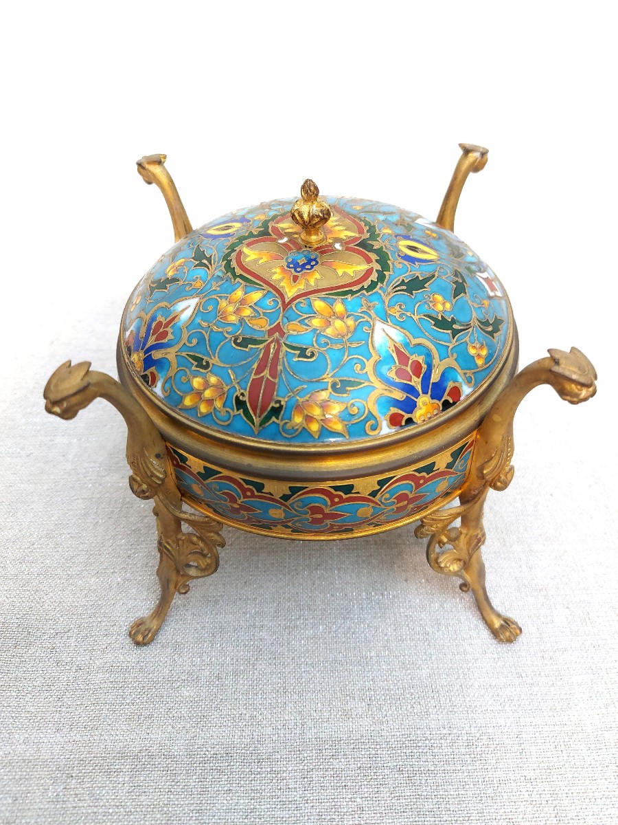 Bonbonnière émail cloisonné F. Barbedienne-photo-4