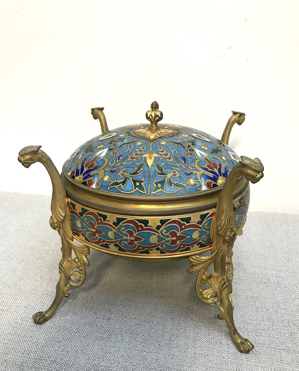 Bonbonnière émail cloisonné F. Barbedienne