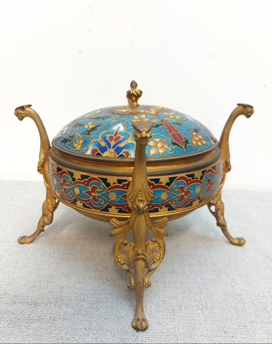 Bonbonnière émail cloisonné F. Barbedienne