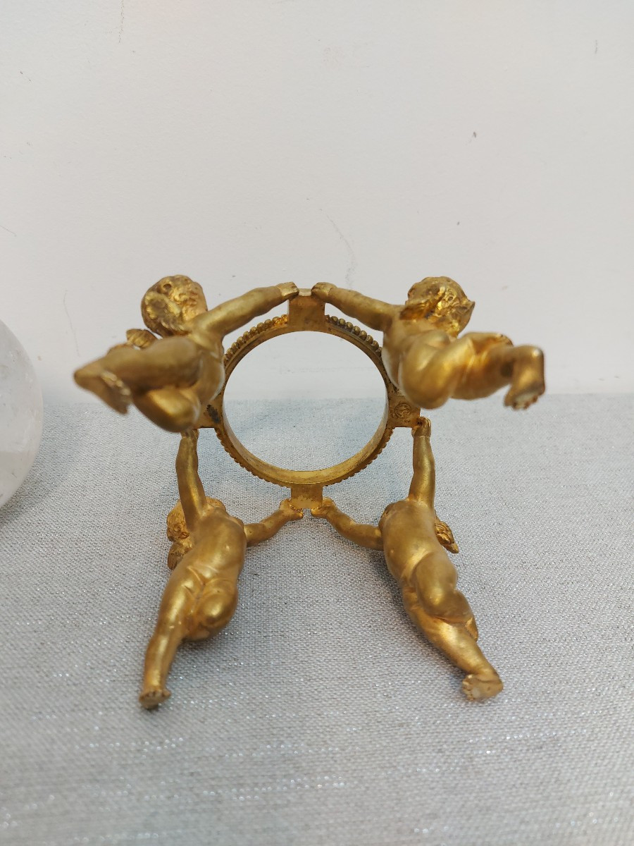 Baccarat, Gilded Bronze Cherubs And Rock Crystal Ball-photo-2