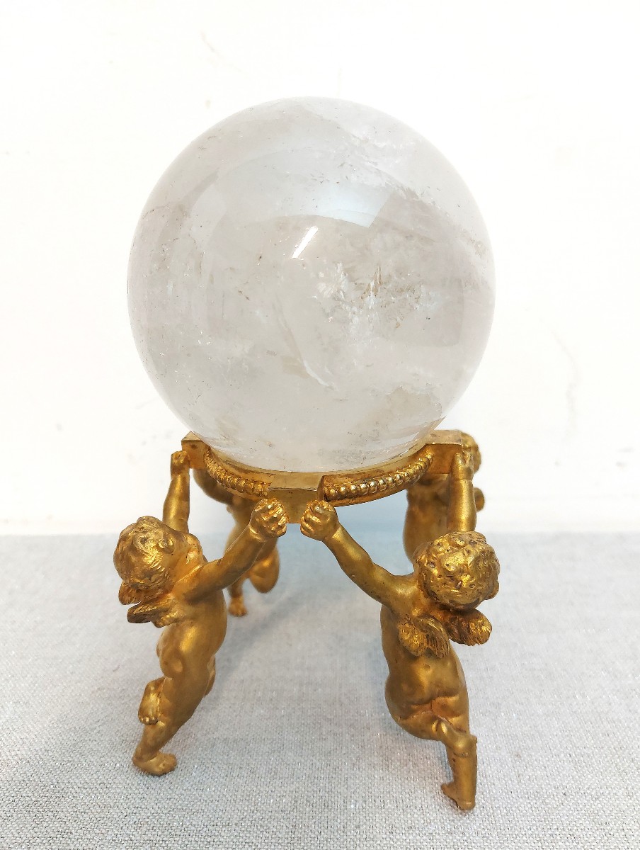 Baccarat, Gilded Bronze Cherubs And Rock Crystal Ball