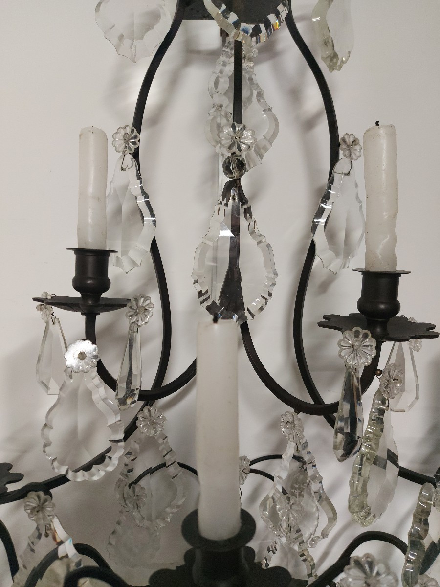 Large Pair Of Bronze Sconces With Crystal Pendants-photo-2