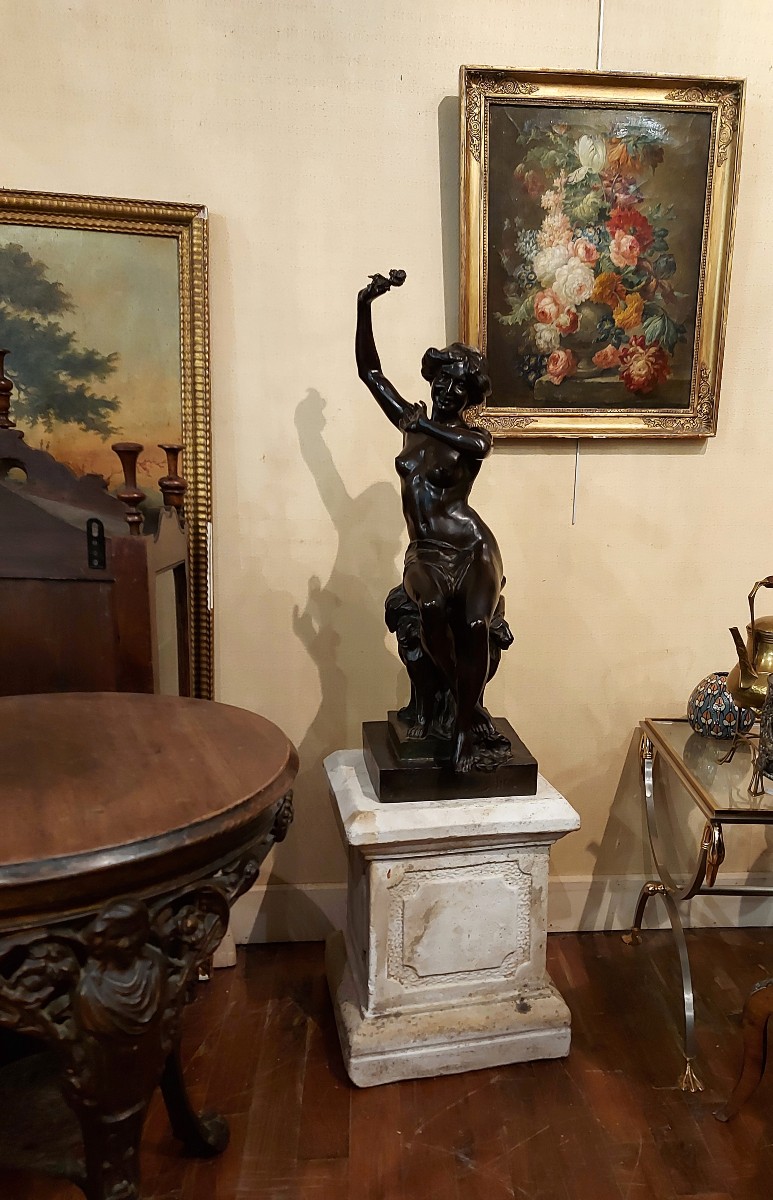 Grand bronze jeune femme nue à la rose par René Paris époque art nouveau-photo-2