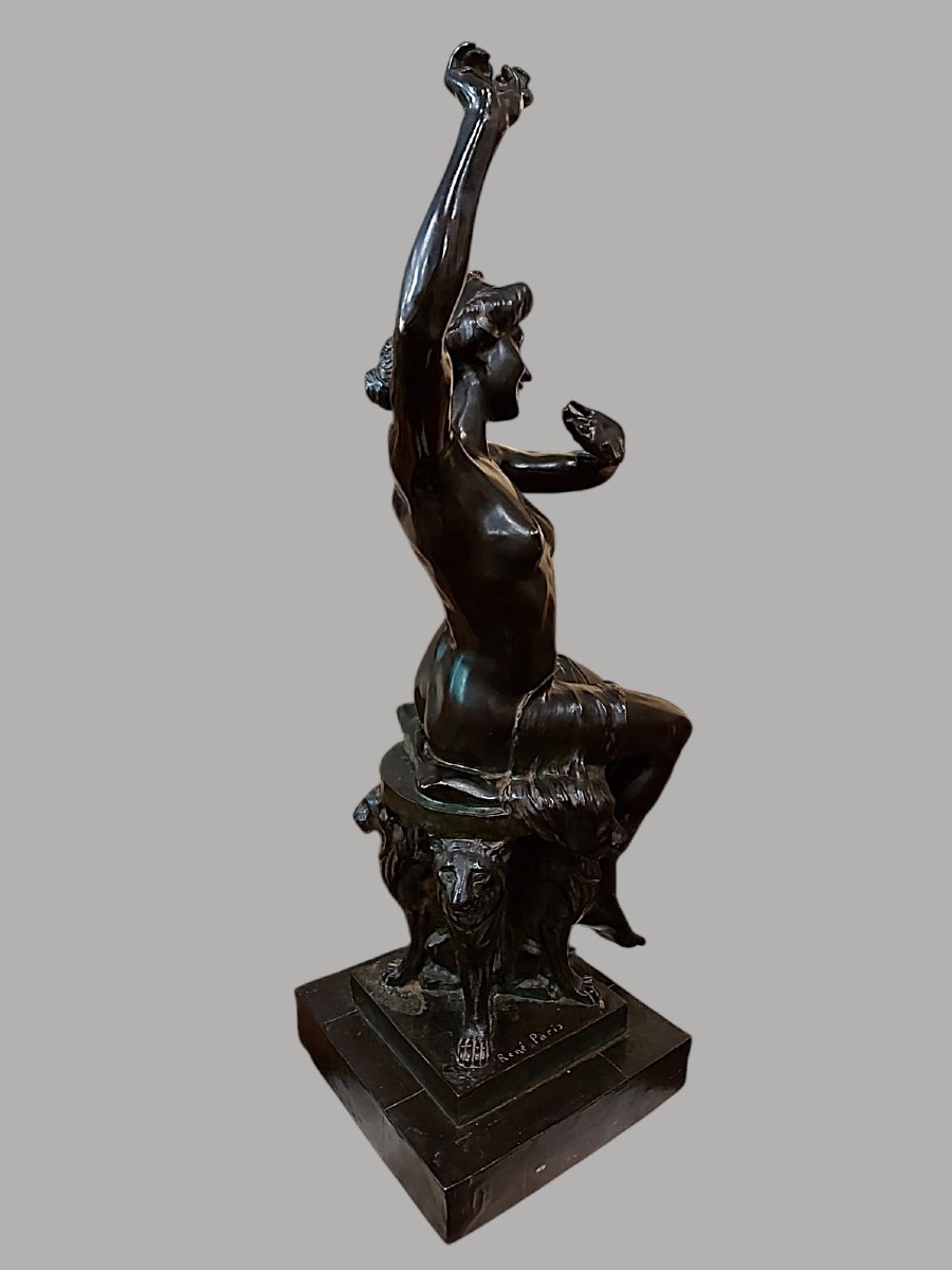 Grand bronze jeune femme nue à la rose par René Paris époque art nouveau-photo-3