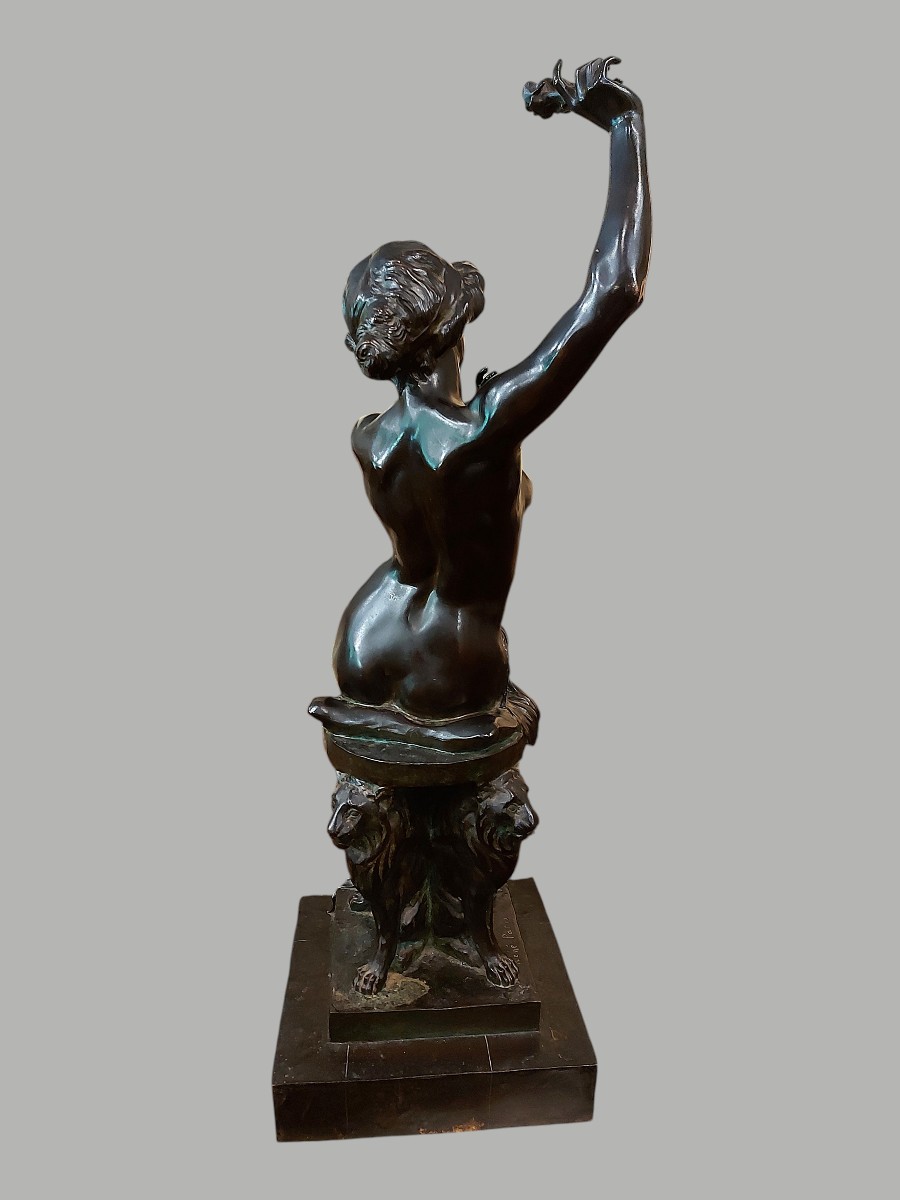 Grand bronze jeune femme nue à la rose par René Paris époque art nouveau-photo-4