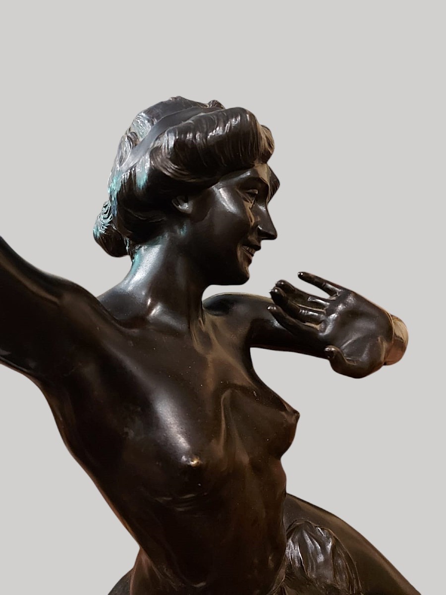 Grand bronze jeune femme nue à la rose par René Paris époque art nouveau-photo-3