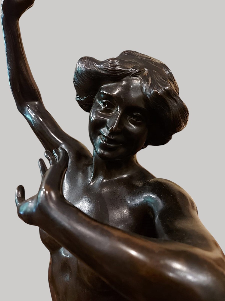 Grand bronze jeune femme nue à la rose par René Paris époque art nouveau-photo-4