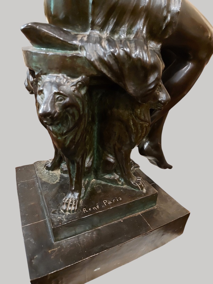 Grand bronze jeune femme nue à la rose par René Paris époque art nouveau-photo-6