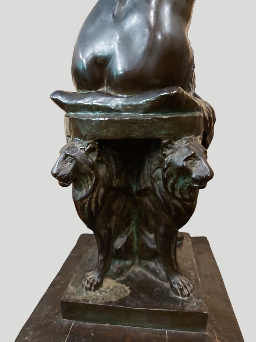 Grand bronze jeune femme nue à la rose par René Paris époque art nouveau-photo-7