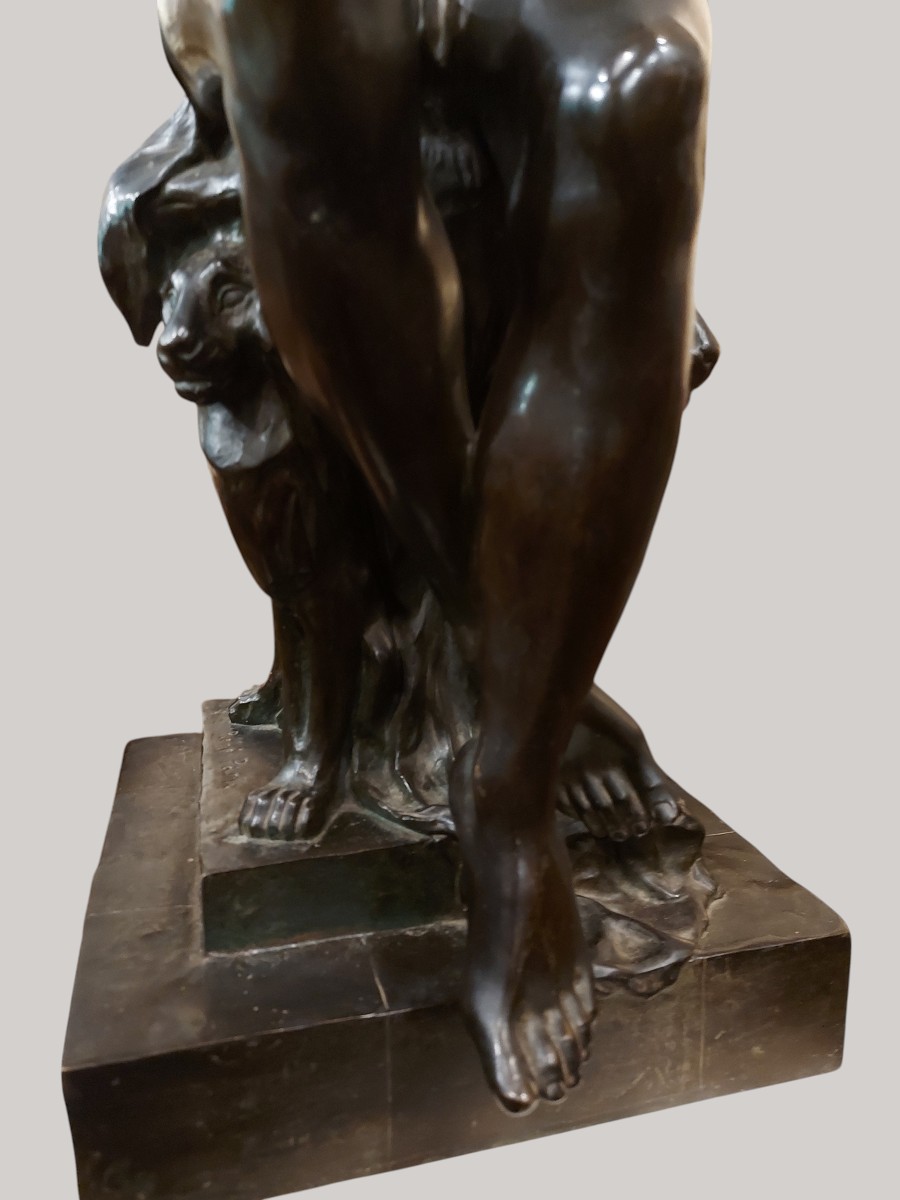 Grand bronze jeune femme nue à la rose par René Paris époque art nouveau-photo-8