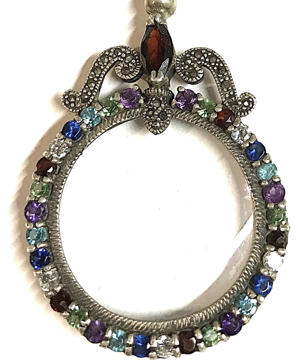 Pendentif loupe argent massif et pierres-photo-2