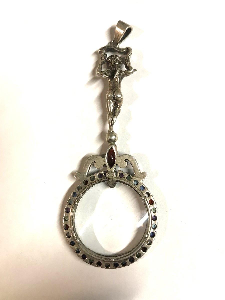 Pendentif loupe argent massif et pierres-photo-4