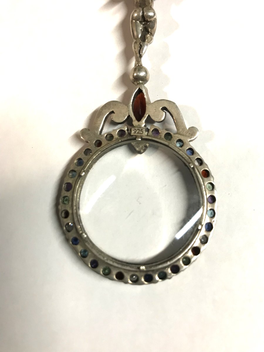 Pendentif loupe argent massif et pierres-photo-1