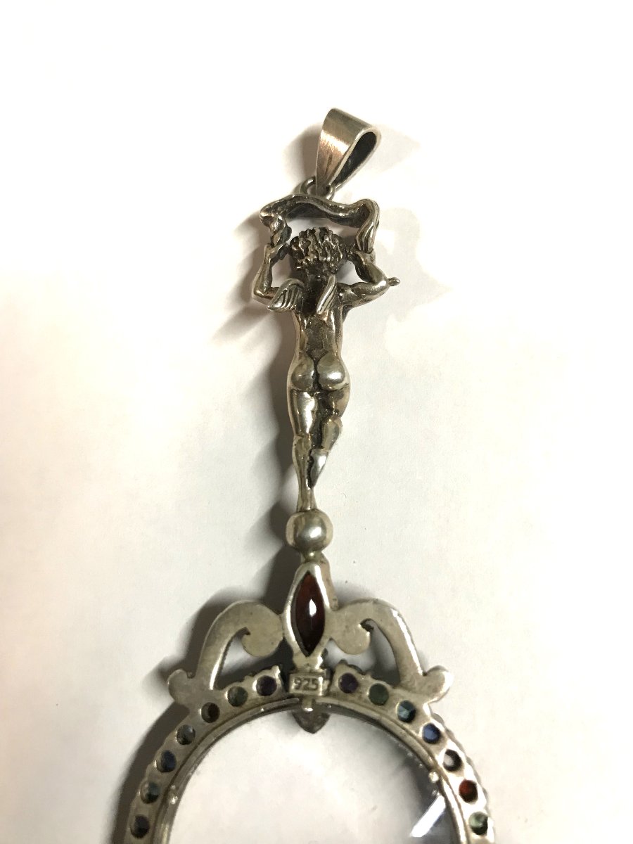 Pendentif loupe argent massif et pierres-photo-2