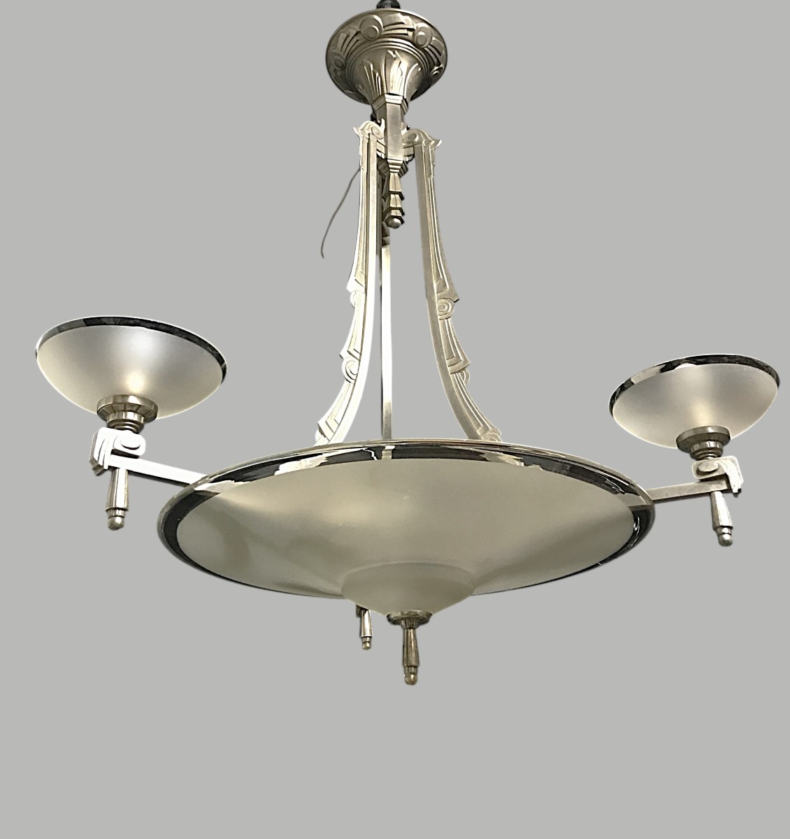 Art Deco Chandelier In Nickel-plated Bronze And Glass-photo-2