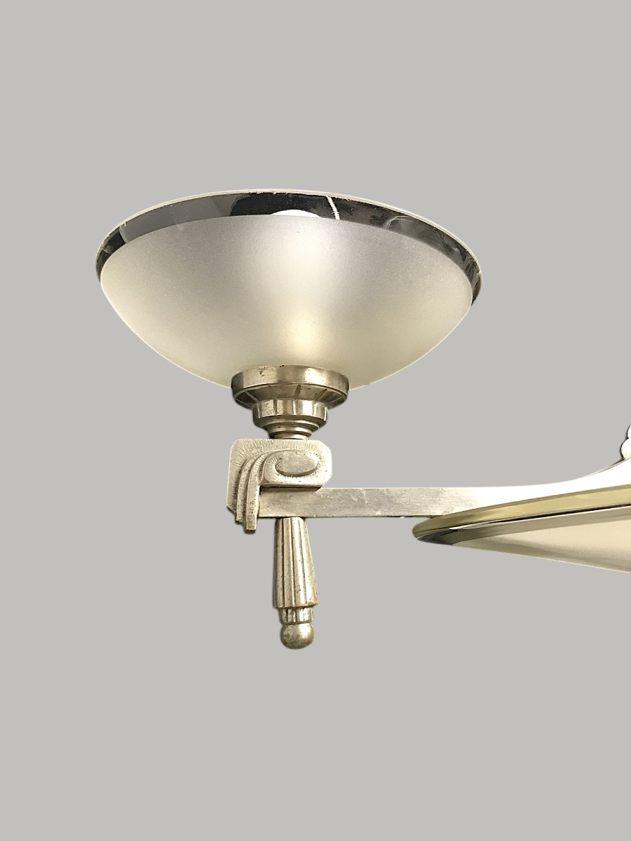 Art Deco Chandelier In Nickel-plated Bronze And Glass-photo-4