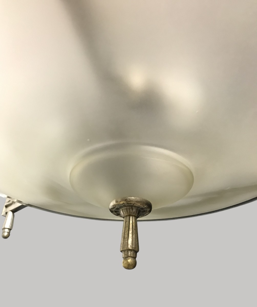 Art Deco Chandelier In Nickel-plated Bronze And Glass-photo-5
