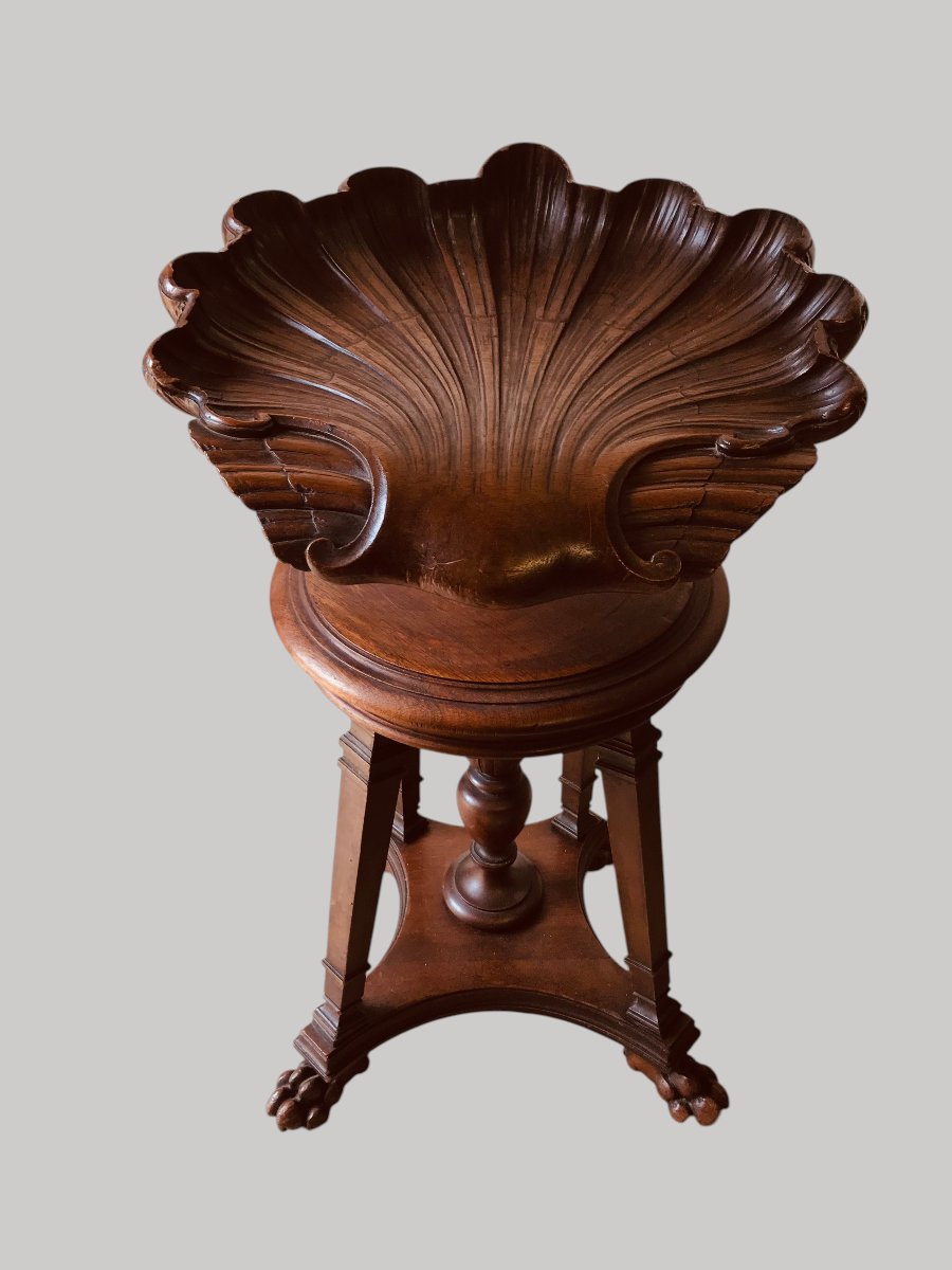 Tabouret de harpiste en noyer-photo-5