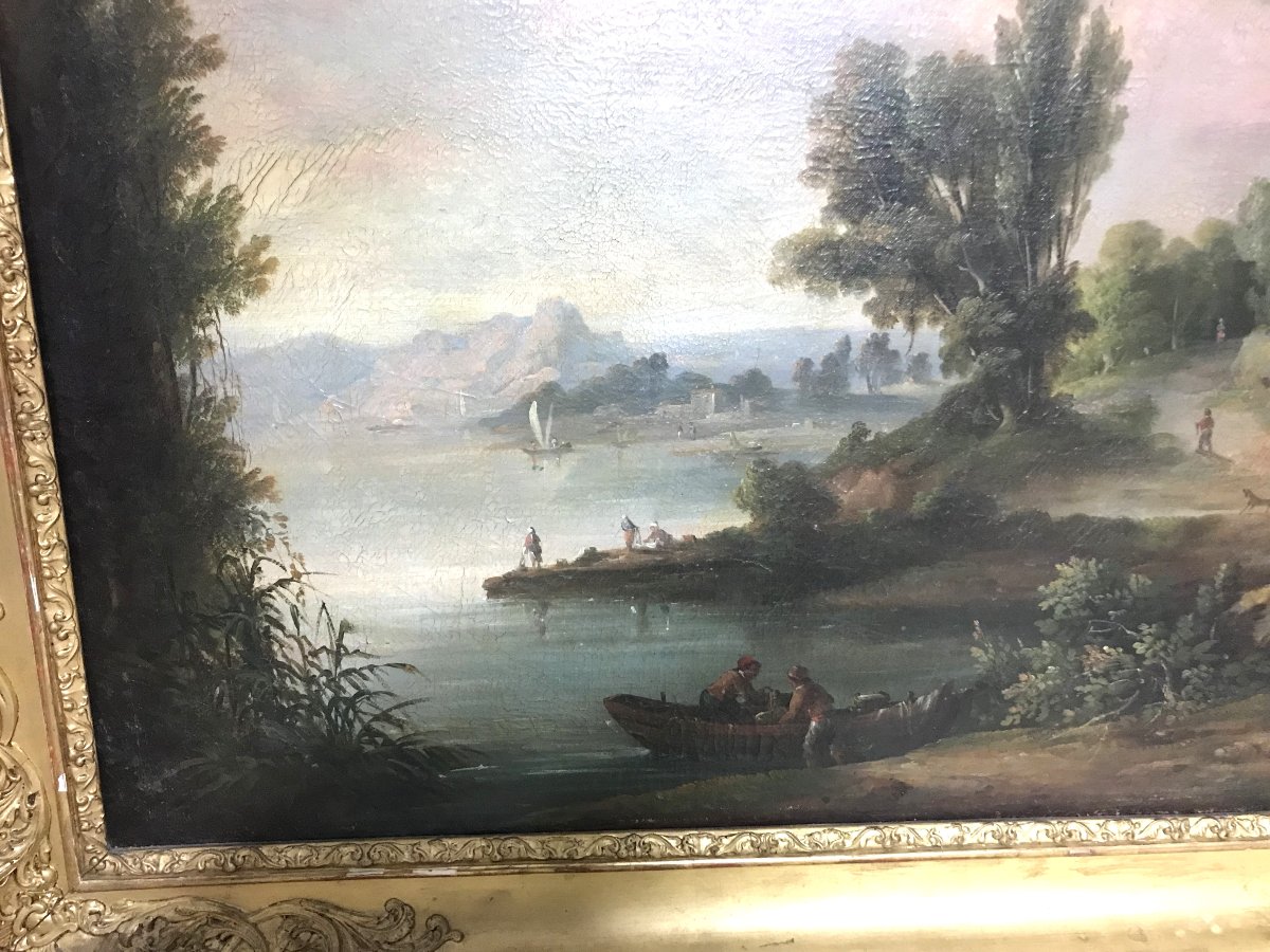 Lake Landscape Painting, 19th Century-photo-3