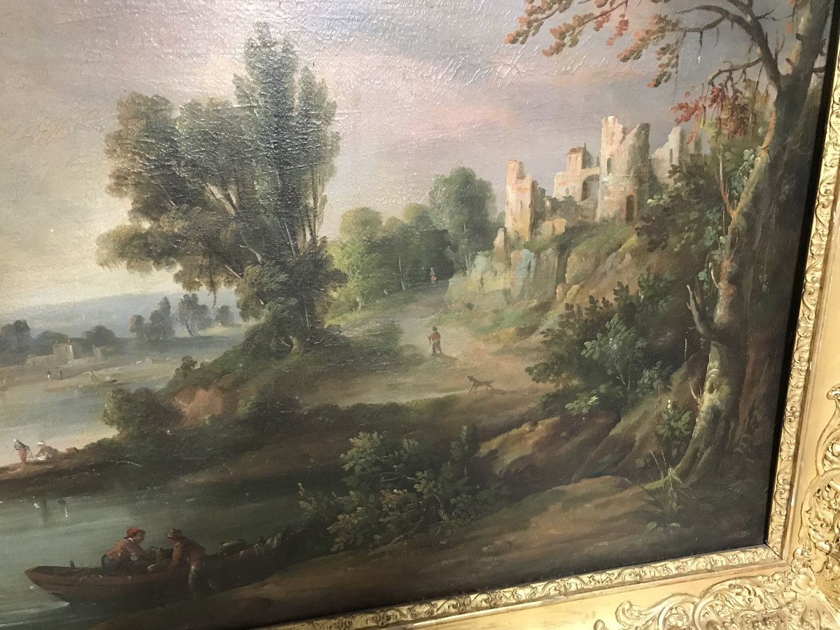 Lake Landscape Painting, 19th Century-photo-4