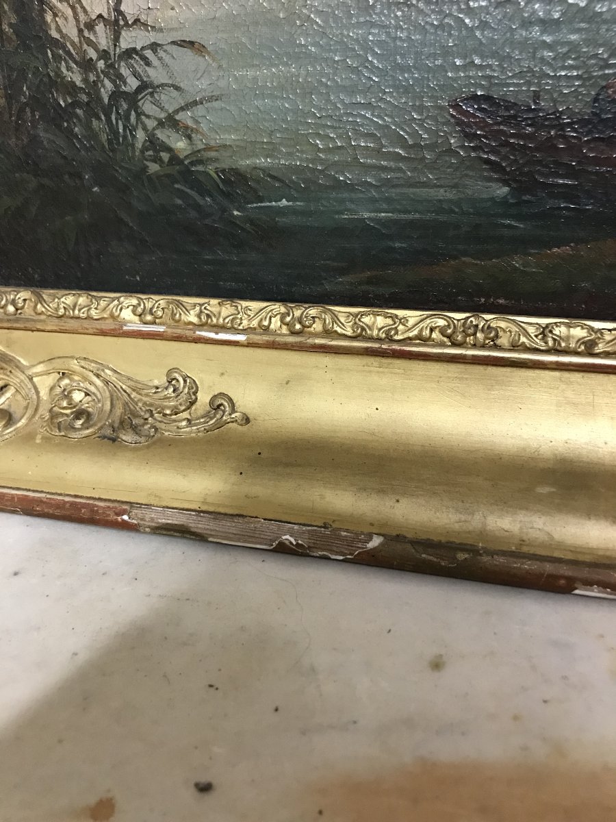 Lake Landscape Painting, 19th Century-photo-5