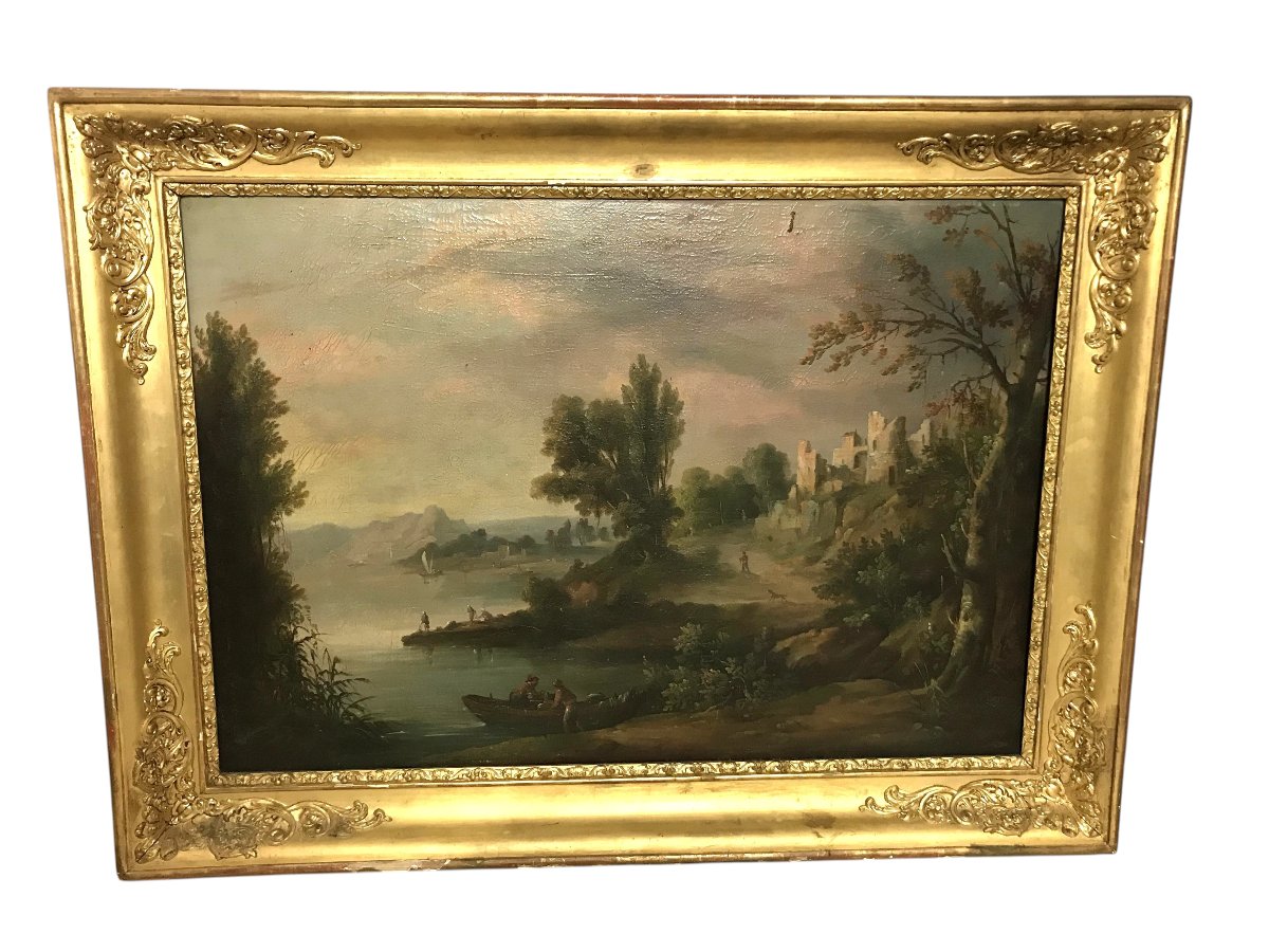 Lake Landscape Painting, 19th Century