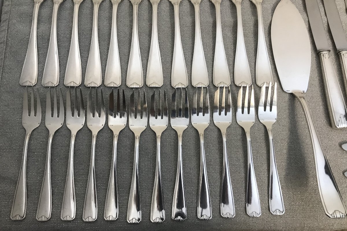 Art Deco Silver-white Metal Cutlery Set-photo-3