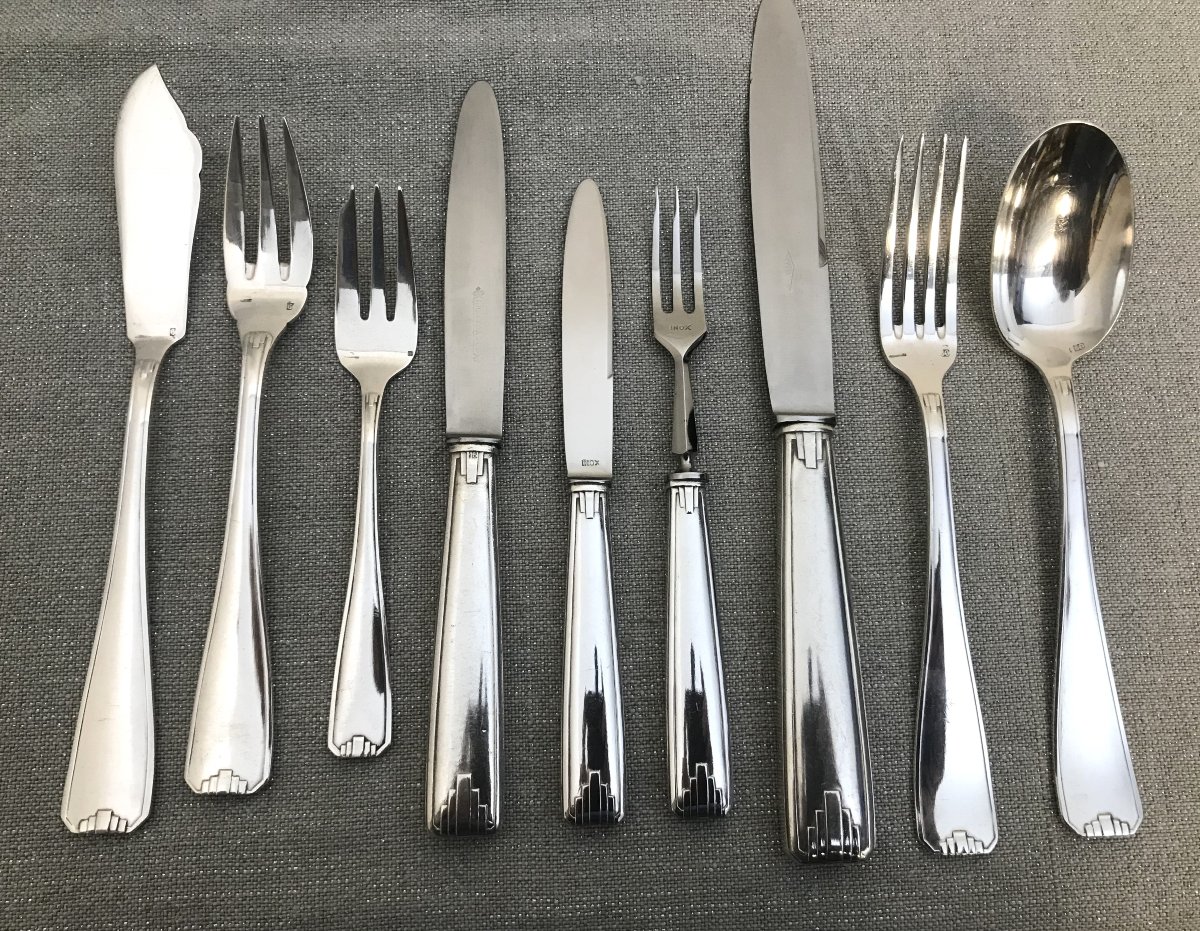 Art Deco Silver-white Metal Cutlery Set-photo-3