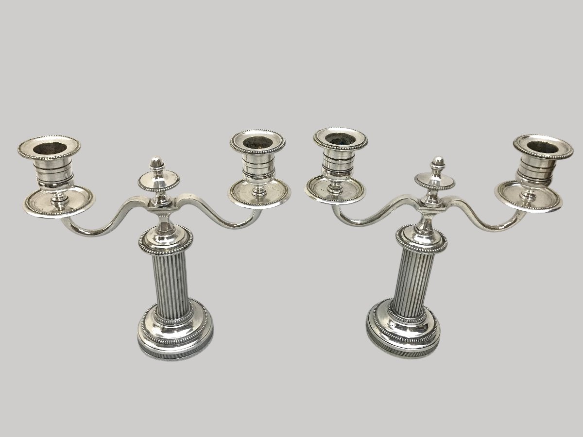 Pair Of Louis XVI-style Candelabra In Silver-plated Metal-photo-2