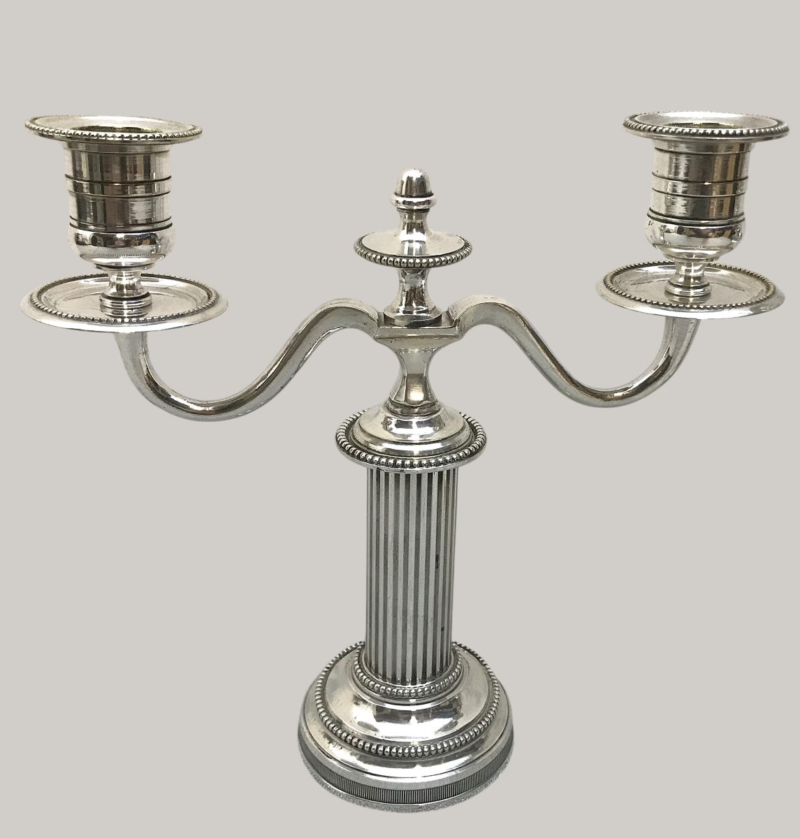 Pair Of Louis XVI-style Candelabra In Silver-plated Metal-photo-3