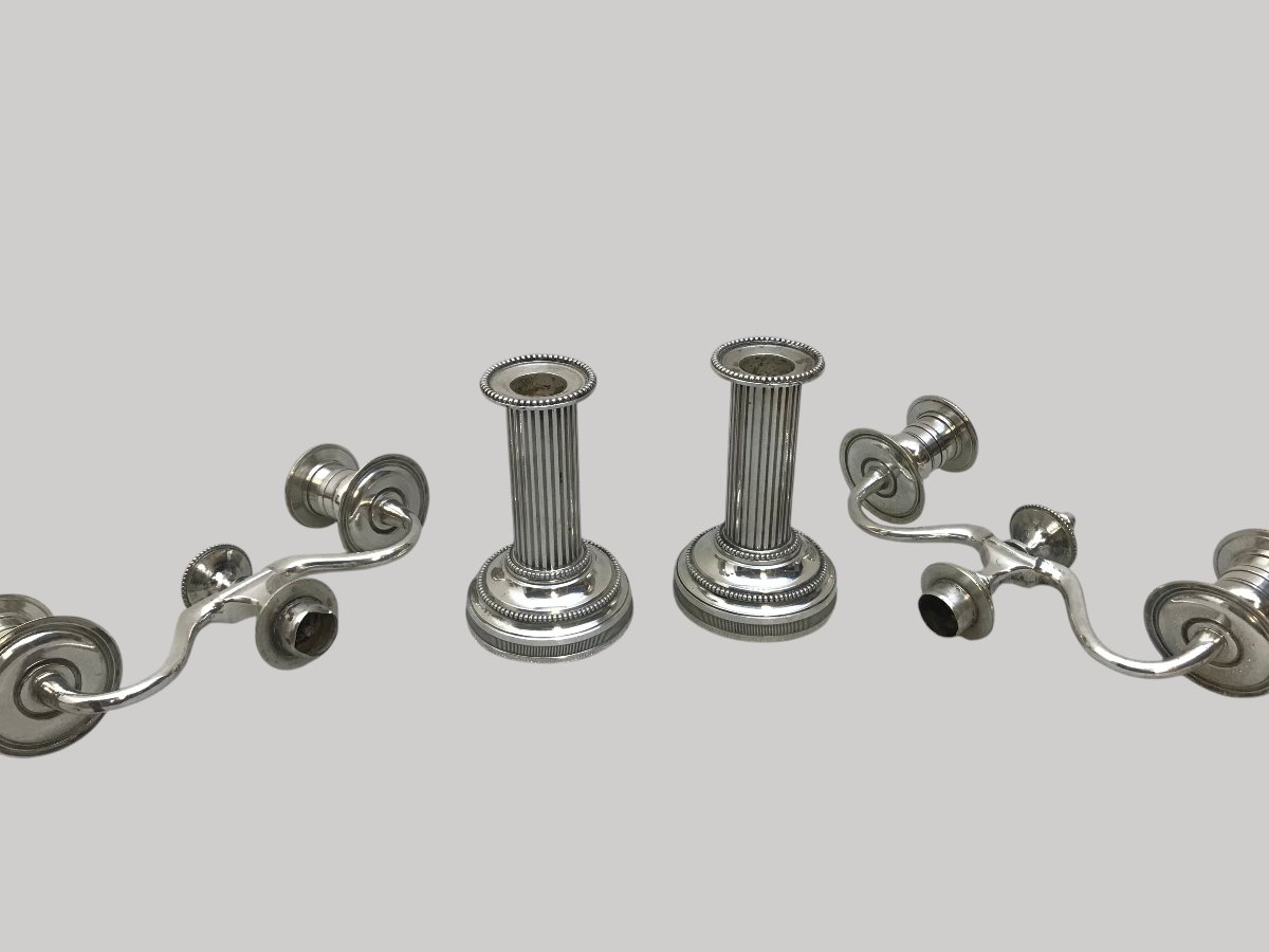 Pair Of Louis XVI-style Candelabra In Silver-plated Metal-photo-4