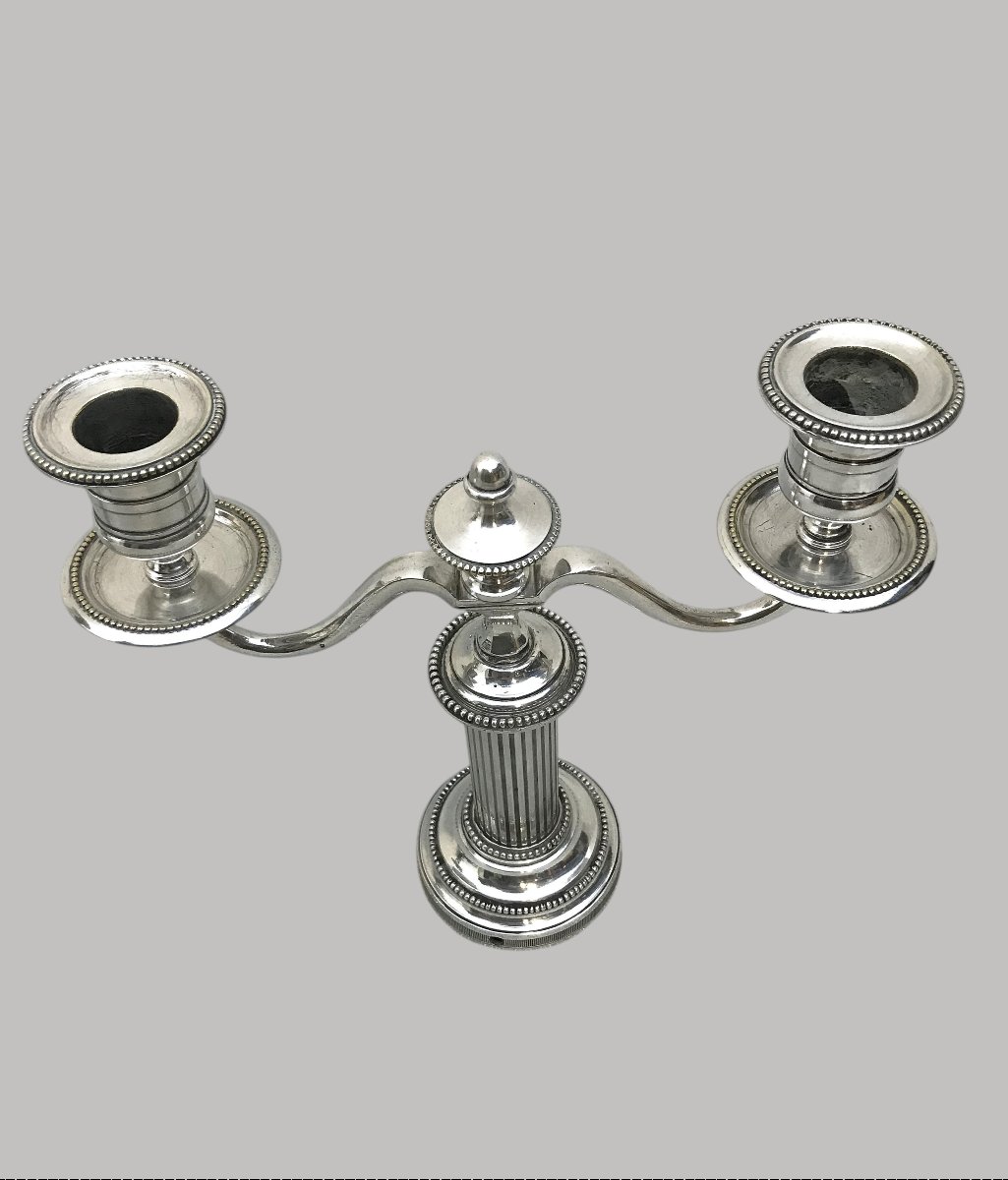 Pair Of Louis XVI-style Candelabra In Silver-plated Metal-photo-4