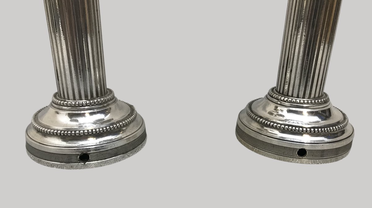 Pair Of Louis XVI-style Candelabra In Silver-plated Metal-photo-5