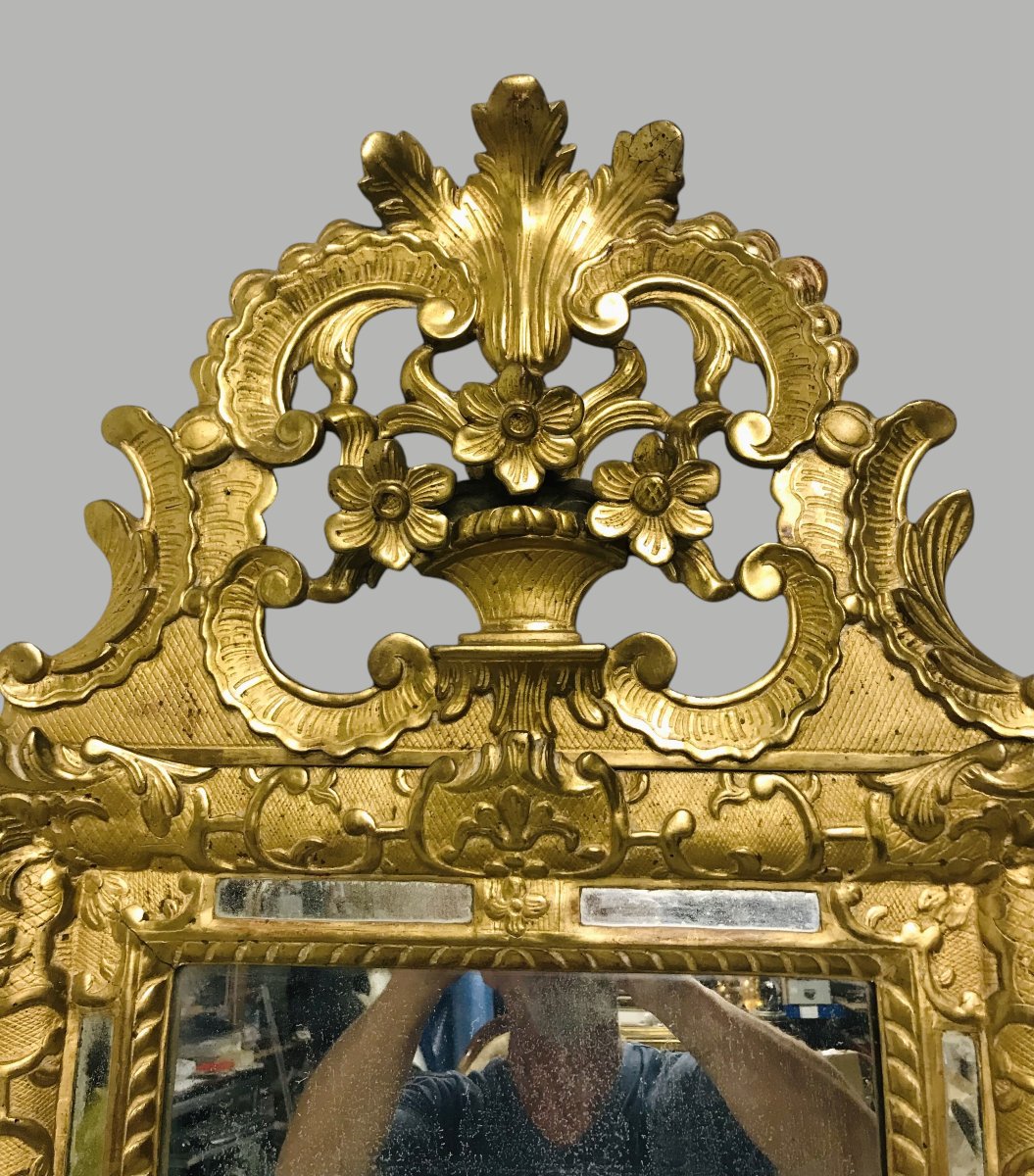 Antique Louis XIV-style Mirror In Gilded Wood-photo-2