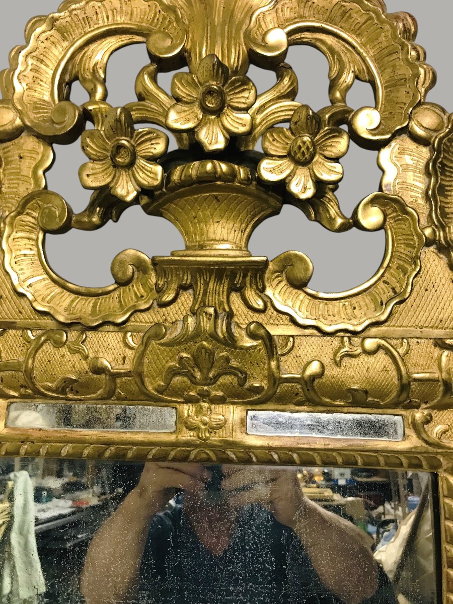 Antique Louis XIV-style Mirror In Gilded Wood-photo-3