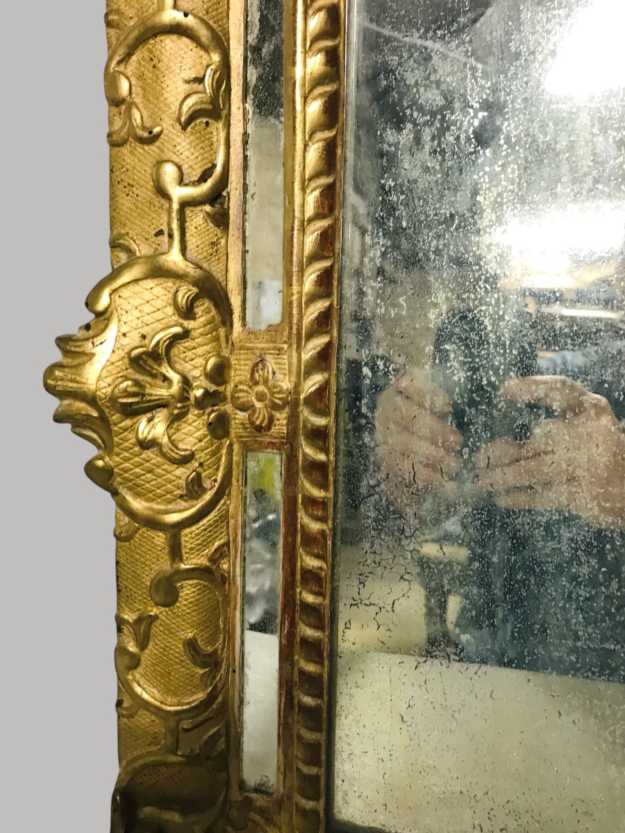 Antique Louis XIV-style Mirror In Gilded Wood-photo-1
