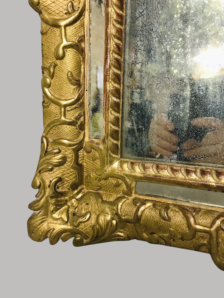 Antique Louis XIV-style Mirror In Gilded Wood-photo-2