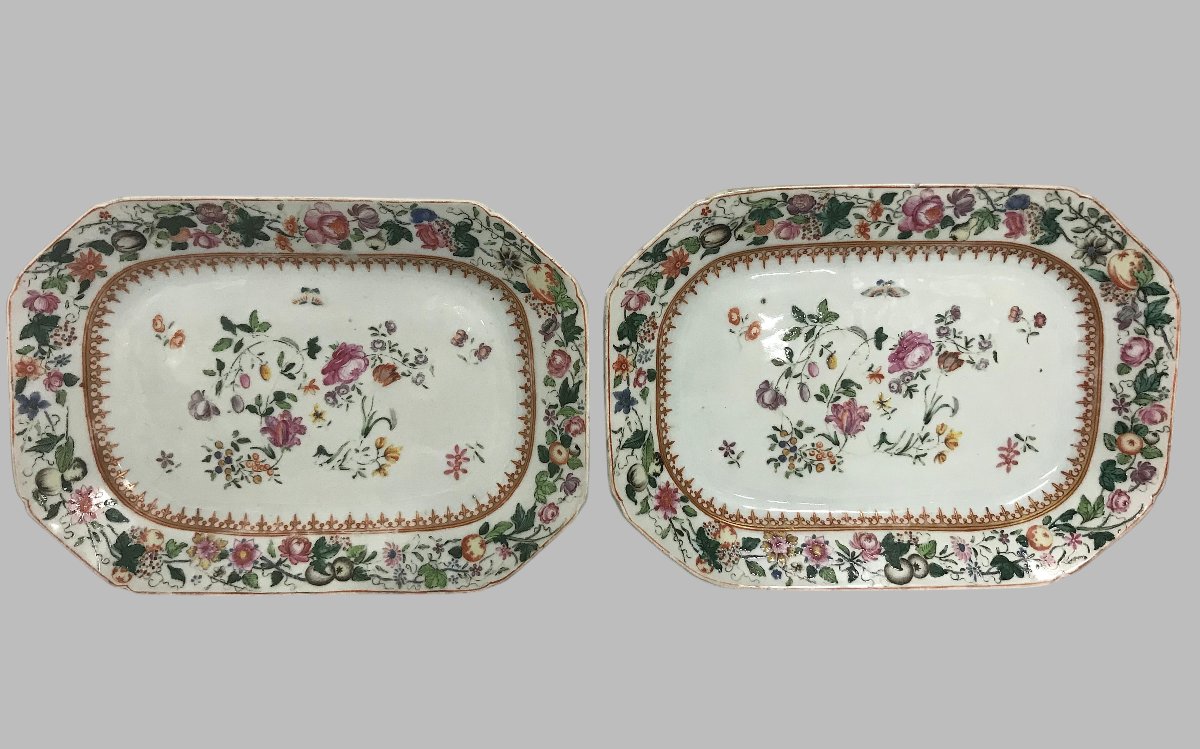 Paire de plats compagnie des Indes 18ème-photo-2