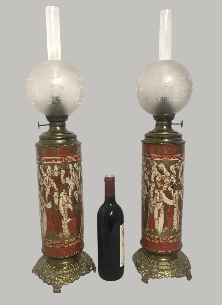 Paire de lampes à pétrole japonisantes-photo-2