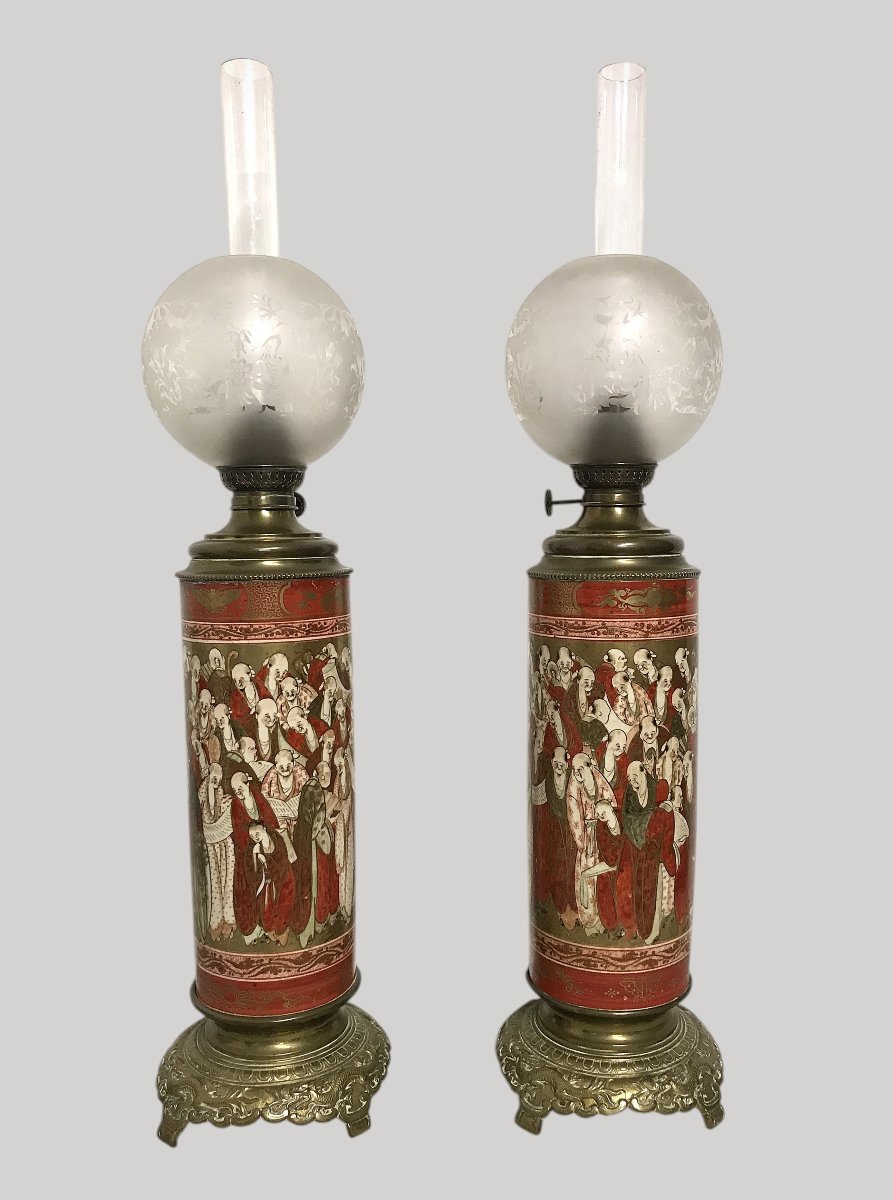 Paire de lampes à pétrole japonisantes