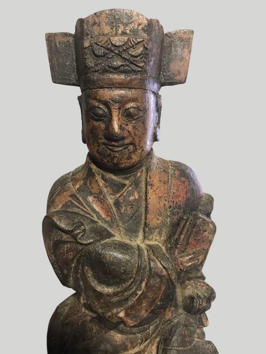 Statue bois dignitaire Chine XVIII ou XIXème-photo-2
