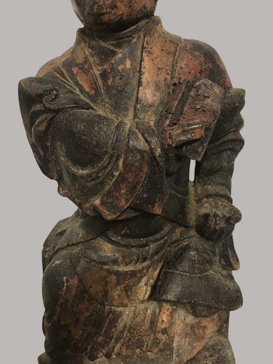 Statue bois dignitaire Chine XVIII ou XIXème-photo-4