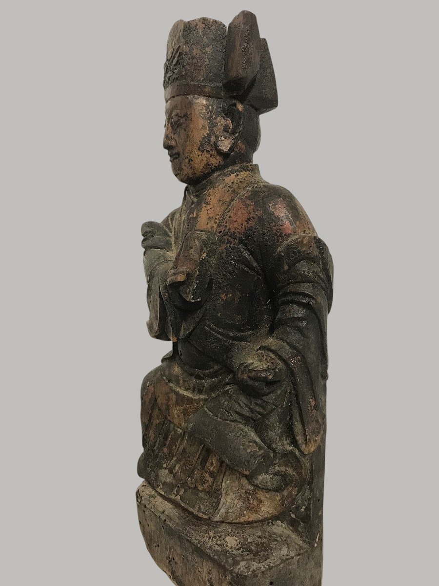 Statue bois dignitaire Chine XVIII ou XIXème-photo-2