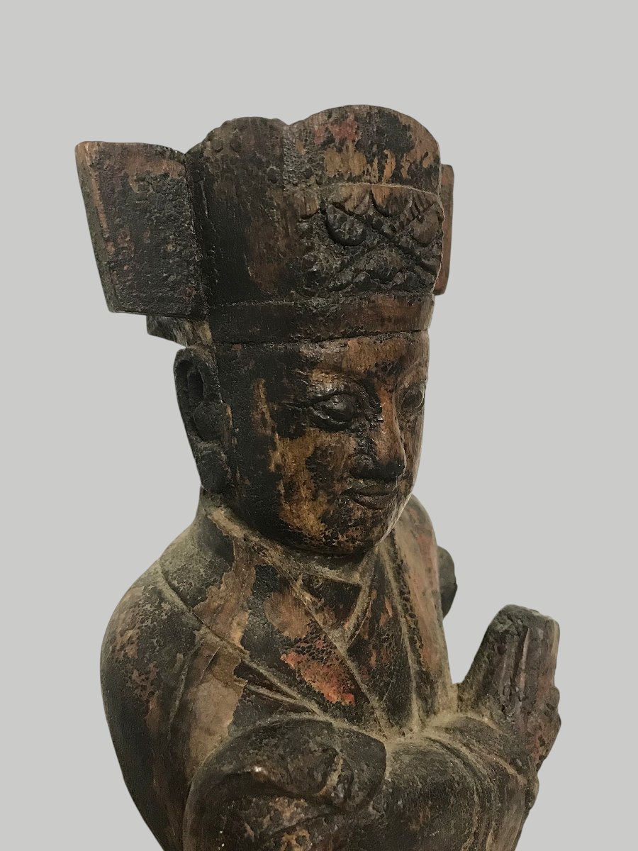 Statue bois dignitaire Chine XVIII ou XIXème-photo-4