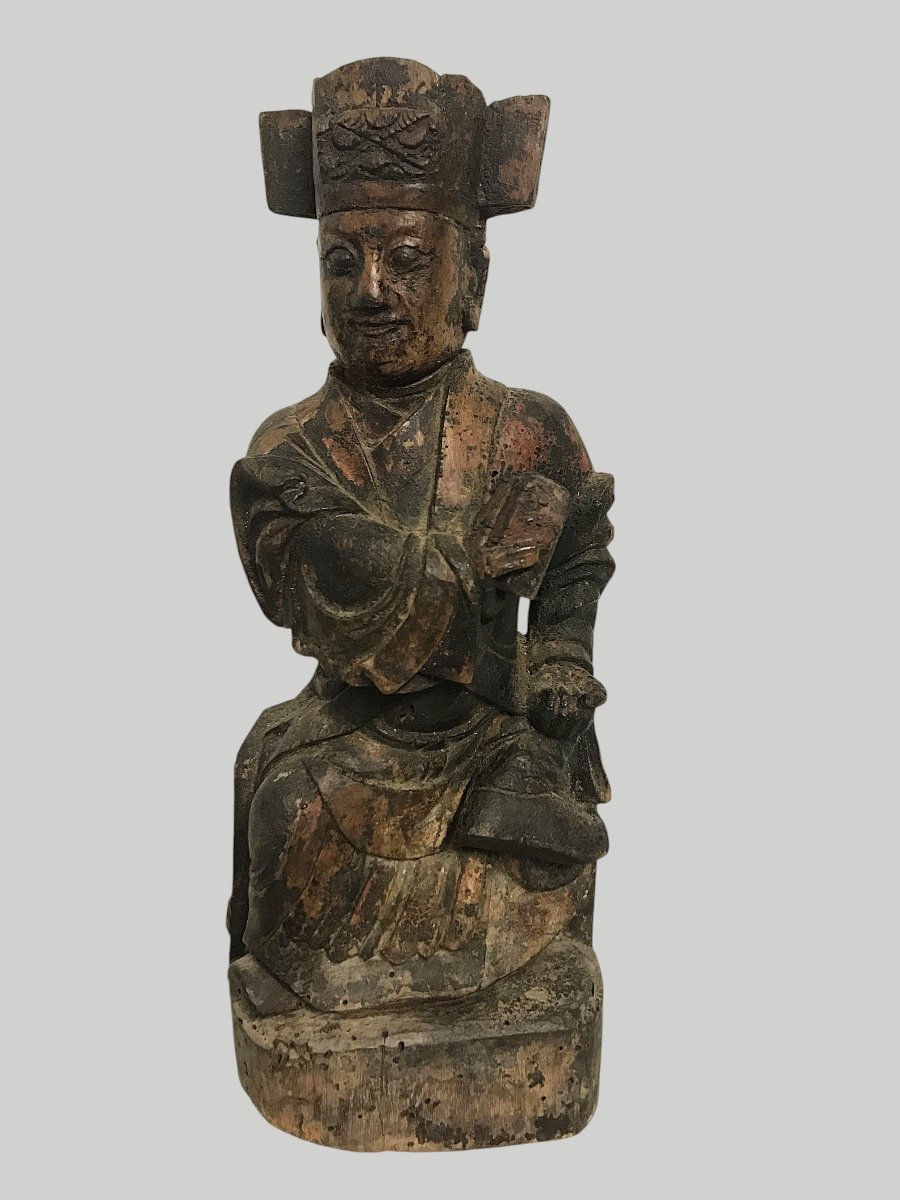 Statue bois dignitaire Chine XVIII ou XIXème