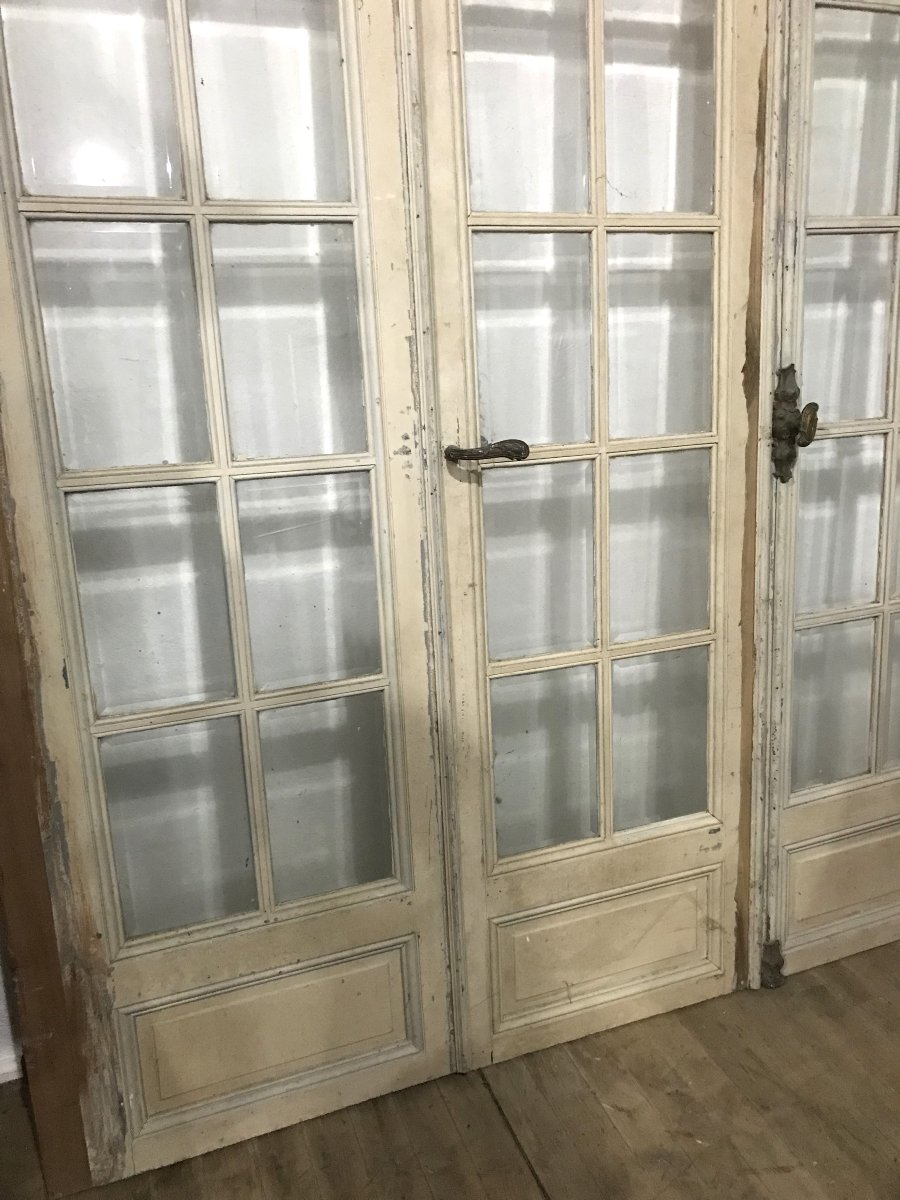 Set Of Three Antique Doors With Hinged Panels-photo-3