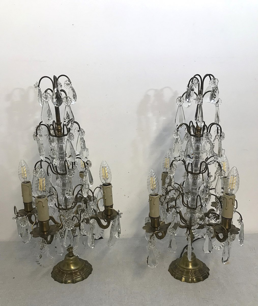 Pair Of Bronze And Crystal Chandeliers-photo-2