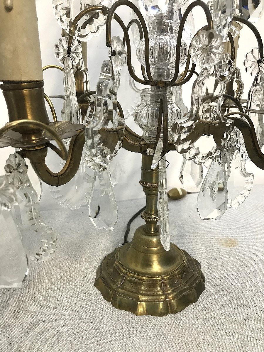 Pair Of Bronze And Crystal Chandeliers-photo-3