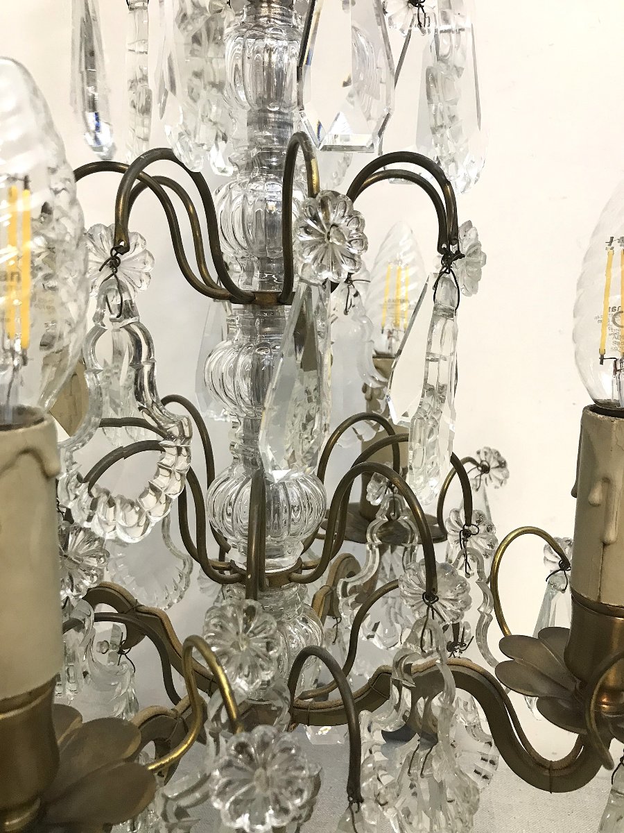 Pair Of Bronze And Crystal Chandeliers-photo-4