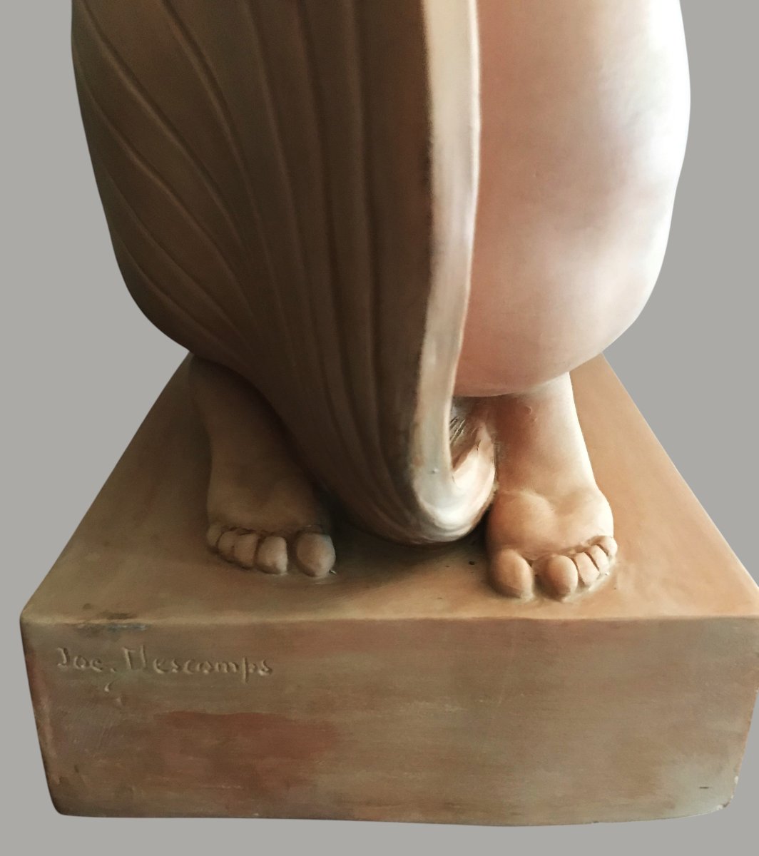 Sculpture Art déco – Femme nue à la corne d’abondance – Terre cuite signée Joe Descomps-photo-7